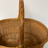 <€€ Oval Wood Woven Rattan Basket w/ Handles Two Tone