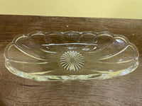 Vintage Glass Banana Split Boat Bowl Relish Dessert Pressed Flower Design