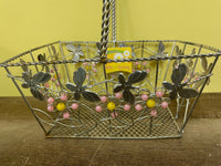 New Silver Metal Easter Basket Beaded Butterflies  Easter Spring Basket Pink Yellow NWT