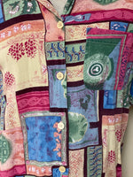 Vintage A|M Sport Womens Geometric Print Short Sleeve Blouse Top Medium