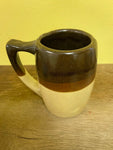 a** Rustic Two-Tone Brown Glazed Stoneware 4.5” H Pottery Mug Planter Decor Chipped