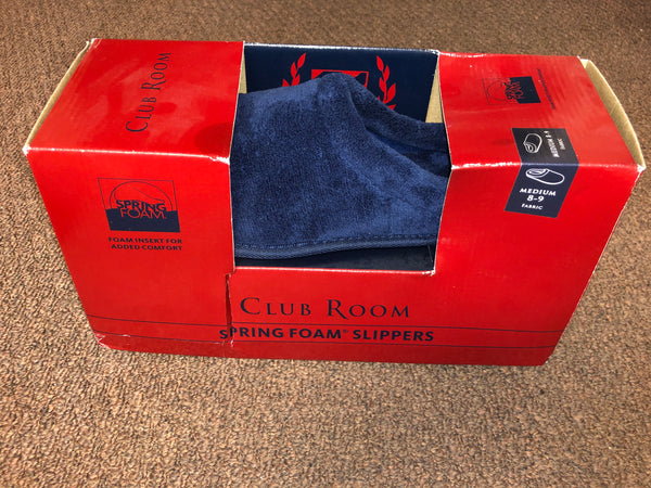 New Mens Medium 8-9 Blue Slip on House Slippers Clog Club Room Spring Foam Insert NIB