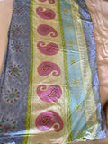 € Girls Queen BED Comforter Sheet Curtain Set Blue Lime Green Paisley Shimmer
