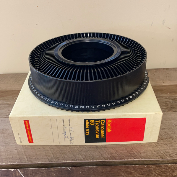 a** Vintage Kodak Carousel Transvue 80 Slide Projector Tray in Original Box Black