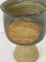 a** Vintage Pottery Cup Candle Holder BICENTENNIAL LONDON 1976 Blue Brown Decor Planter