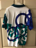 a* Vintage OLYMPICS 1996 Atlanta Volunteer Polo Short Sleeve Small 34-36 Green & Blue Design Hanes