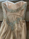 Womens Juniors LA FEMME Champagne Jeweled Strapless Sz 2 Formal Evening Ball Prom Gown