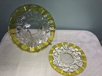 Vintage Hostess Luncheon Serving Set Thick Glass Yellow Rim Raised Fruit Retired