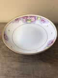 <€€ Vintage Hand Painted NIPPON Purple Flowers 7” Footed Condiment Nut Candy Bowl Retired