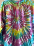 Girls Sz 8 Medium Hanes Tie Dye Top Tshirt Long Sleeve Pink Blue Green Cotton