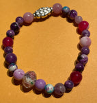 New Pink & Purple Glass Beads Stretch Beaded Bracelet for Womens/Teens Yoga