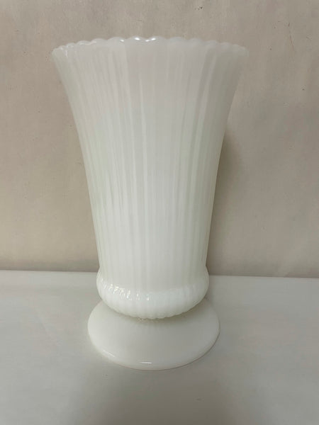 a** Vintage Milk Glass Vase White Ribbed Pedestal 7.75” EO Brody M5000