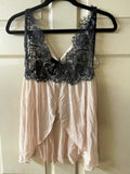 Womens Medium/Large Rene Rofe’ 2pc Babydoll Chemise & G-String Nude & Black Lace NWT