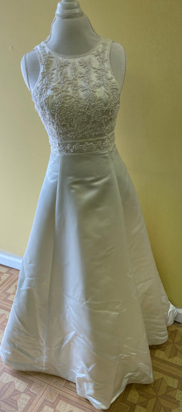 Demetrios Bridal Size 6 Ivory Beaded Sleeveless  Wedding Dress Gown Removable Train