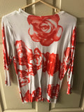 Women Large Orange & White Sweater Cardigan Floral Jewels Button Front CYRUS