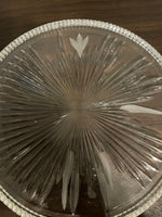~€ Vintage Pressed Glass Cake Dessert Serving Plate Platter Etched Starburst Heavy