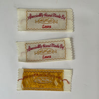 Vintage Set of 3 Cloth Tags “Specially Hand Made By LAURA” 2” L x 1” H