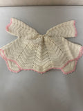 € Vintage Baby Girl Newborn Hand Crochet Ivory Sweater Trimmed in Pink Jacket