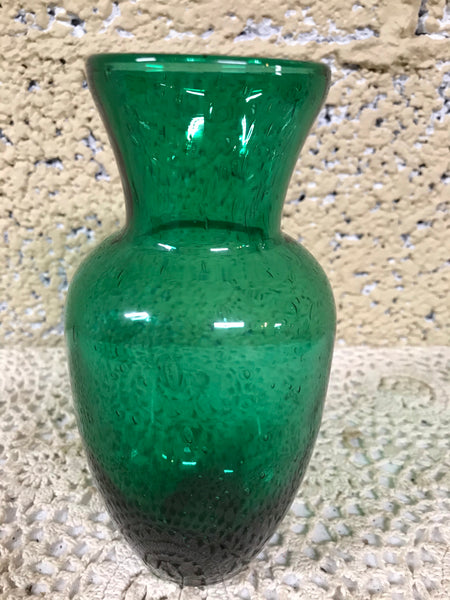 Small Green Colored Glass VASE w/ Bubbles Flower Bud