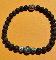 New Black Lava & Glass Beads Stretch Beaded Bracelet Silver Spacer for Womens/Teens Yoga