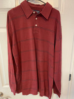 Mens XLarge Roundtree & Yorke Burgandy Polo Long Sleeve Thin Black Stripe Shirt