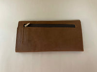 Brown Leather Zip 3 Fold Wallet Flat ID Card Bill Change Holder Velcro