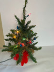 Holiday Christmas Table Top PreLit Fir TREE in Burlap Bag