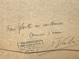 € Vintage Framed Art Etching Pencil Print At Market  “Souk M’rirt” Epreuve d’essai artist E. Valef Signed