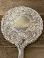 <€€ Vintage Towle Silver Ornate Hand Mirror 5.5” W x 9.5” L