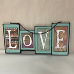 a* Hanging Wood “LOVE” Home Art Wall Sign Decor Multi Color Chain Hanger