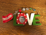 <€€ New “LOVE” Picture Bead Glitter HOLIDAY Christmas Ornament By Wishes & Kisses Sandra Magsamen