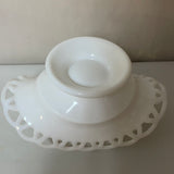 a** Vintage Milk Glass Nut Candy Mint Bowl Dish White Pedestal Banana Lace Edge 9” L