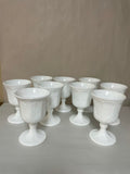 a** Vintage Pair/Set of 9 Milk Glass Indiana Harvest Pedestal Footed Wine Goblets White Grape & Leaf