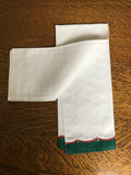 a** Christmas Holiday Green Wreath Appliqué on White Tea Towel