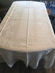 ~€ Ivory Shimmer Flower Covered Damask Cotton Rayon Table Cloth Cover 84” & 8-16” Large Napkins