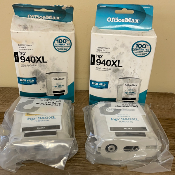 + Lot/2 HP Officejet 940XL Black Ink Unopened *Expired* (Mfg 2013) Office Max Sealed