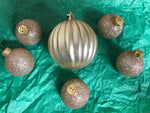 a** Christmas Ornament Gold Glitter Lot of 6