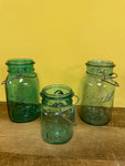 ~€ Vintage Set/3 Ball Ideal Green Bicentennial Mason Jar Wired Bail (no lids) 76/A-19 Eagle