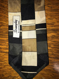 Mens SCREENPLAY by Martin Wong American Made Imported Silk Geometric Black Ivory Brown Neckware Tie Necktie