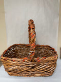 <[add]€€ Large Wood Woven Gathering Basket w/ Handle Wrapped w/ Fall Ribbon