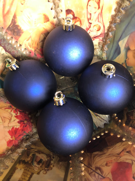a** Lot/4 Ornaments Christmas Holiday Blue Matte 7.5”