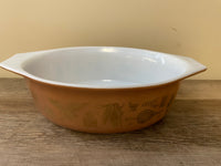 a*€ Vintage Pyrex Americana 043 1 ½ QT Brown Gold Eagle Oval Casserole Dish