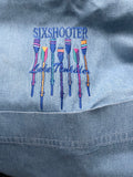 Mens Large Blue Button Down Workshirt SixShooter Lake Tenkiller Oklahoma By Gyrk Sportwear