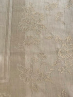 ~€ Ivory Shimmer Flower Covered Damask Cotton Rayon Table Cloth Cover 84” & 8-16” Large Napkins