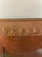 <€€ Vintage Antiqued Red Brick Splatter Gold  Frame Embellished Flowers