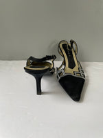 Vintage Womens Cecilia By Michael Black Satin Rhinestones Sandal Pointed Toe Ankle Strap Size 7M