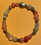 * New Peach & Beige Glass Beads Stretch Beaded Bracelet Silver Spacers for Womens/Teens Yoga