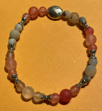 New Peach & Beige Glass Beads Stretch Beaded Bracelet Silver Spacers for Womens/Teens Yoga