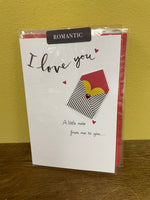 <€€ New Valentine Card  I LOVE YOU A Little Note w/ Envelope in Plastic Seal 2022 Paper Thread