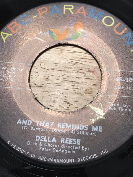 a* Vintage MUSIC Della Reese "And That Reminds Me" and "I Only Want A Buddy" ABC Paramount 45 RPM Vinyl Record